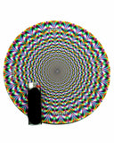 Picture of 8" Rubber Dropmat with Psychedelic design with a black lighter to show mat size. The 8" Rubber Dropmat with Psychedelic design has an image that gives the illusion of tunnel vision, with multiple psychedelic colors in a pattern.