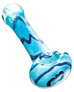 Blue Fritted Spoon Pipe with Swirl Accents