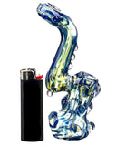 Side view of  blue Smokin' Buddies "Rocky Ring" Fumed Sherlock Bubbler next to lighter.