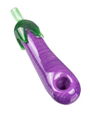 Top, front view of Empire Glassworks Eggplant Emoji Hand Pipe.