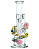 Front view of Empire Glassworks Land of Ooo Mini Water Pipe showing characters from Adventure Time sliding down a rainbow.