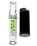 clear glass steam roller with green accents