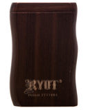 walnut wood taster box, branded with RYOT logo